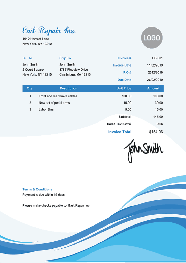 Invoice Template Us Cool Waves 750px